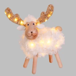 Pecorenna luminosa 3D in legno a batteria, h 23 cm, Dual Color MicroLED bianco caldo e multicolor, uso interno