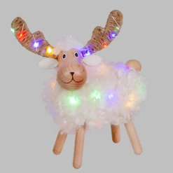 Pecorenna luminosa 3D in legno a batteria, h 23 cm, Dual Color MicroLED bianco caldo e multicolor, uso interno