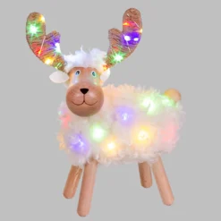 Pecorenna luminosa 3D in legno, h 31 cm, Dual Color MicroLED bianco caldo e multicolor, uso interno