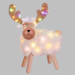 Pecorenna luminosa 3D in legno, h 31 cm, Dual Color MicroLED bianco caldo e multicolor, uso interno