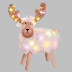 Pecorenna luminosa 3D in legno, h 31 cm, Dual Color MicroLED bianco caldo e multicolor, uso interno