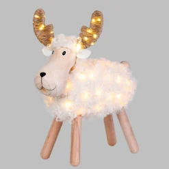 Pecorenna luminosa 3D in legno, h 45 cm, Dual Color MicroLED bianco caldo e multicolor, uso interno