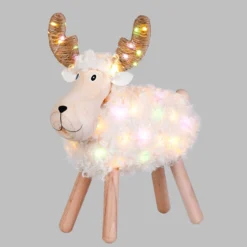 Pecorenna luminosa 3D in legno, h 45 cm, Dual Color MicroLED bianco caldo e multicolor, uso interno