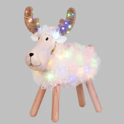 Pecorenna luminosa 3D in legno, h 45 cm, Dual Color MicroLED bianco caldo e multicolor, uso interno