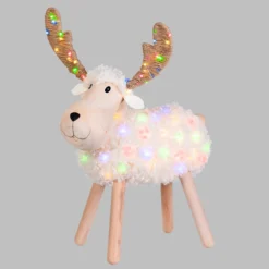 Pecorenna luminosa 3D in legno, h 65 cm, Dual Color MicroLED bianco caldo e multicolor, uso interno