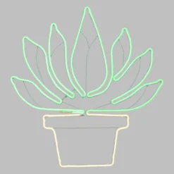 Pianta grassa con vaso in tubo neon, led bianco caldo e verde