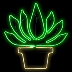 Pianta grassa con vaso in tubo neon, led bianco caldo e verde