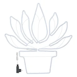 Pianta grassa con vaso in tubo neon, led bianco caldo e verde