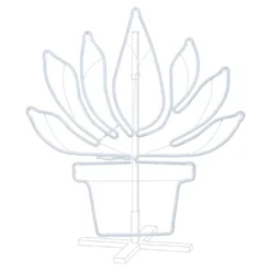 Pianta grassa con vaso in tubo neon, led bianco caldo e verde