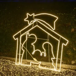 Presepe effetto neon h 115 cm, led bianco caldo