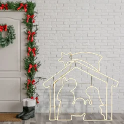 Presepe effetto neon h 115 cm, led bianco caldo