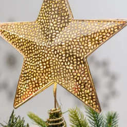 Puntale stella per albero di natale color champagne, led bianco caldo