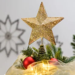 Puntale stella per albero di natale color champagne, led bianco caldo