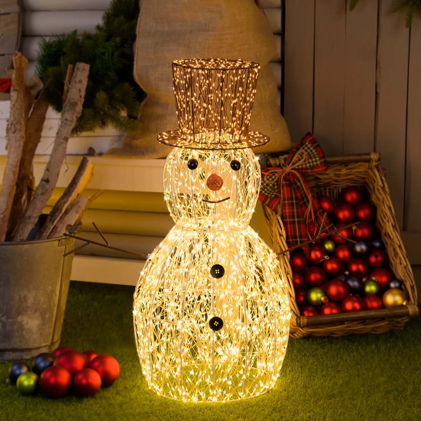 Pupazzo di Neve 3D, h 70 cm, microled alta densità bianco caldo e freddo, uso interno