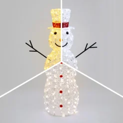 Pupazzo di Neve 3D in acrilico trasparente, h 105 cm, 220 Dual LED bianco caldo e freddo