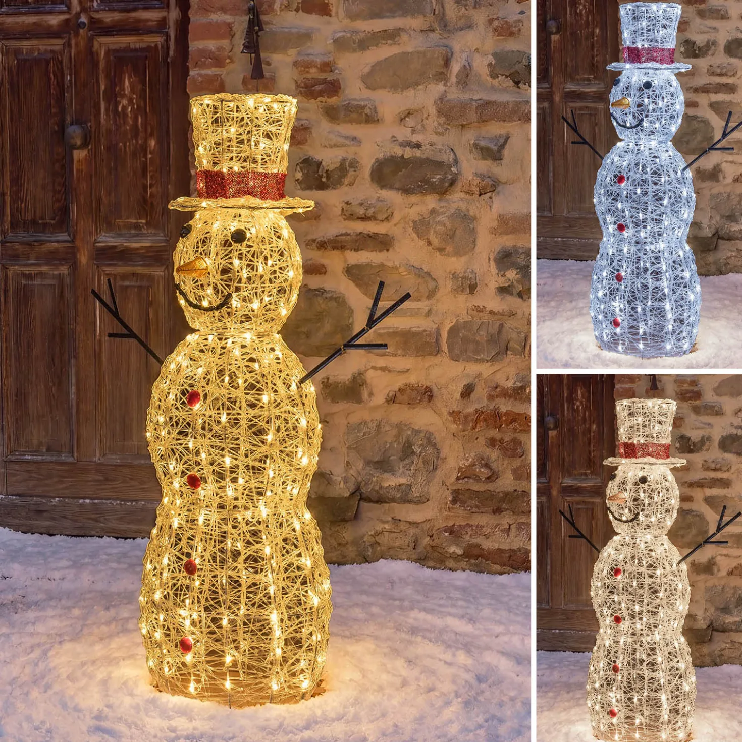 Pupazzo di Neve 3D in acrilico trasparente, h 105 cm, 220 Dual LED bianco caldo e freddo