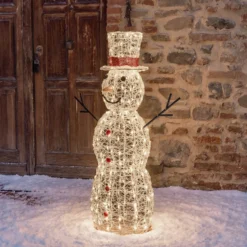 Pupazzo di Neve 3D in acrilico trasparente, h 105 cm, 220 Dual LED bianco caldo e freddo