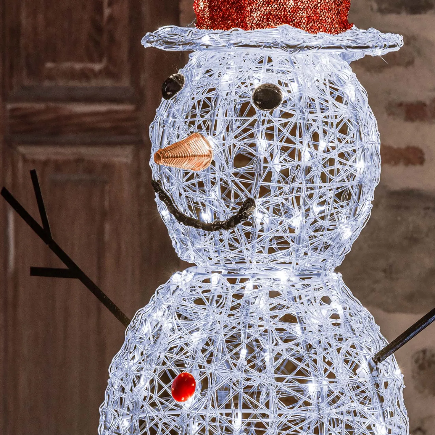 Pupazzo di Neve 3D in acrilico trasparente, h 105 cm, 220 Dual LED bianco caldo e freddo