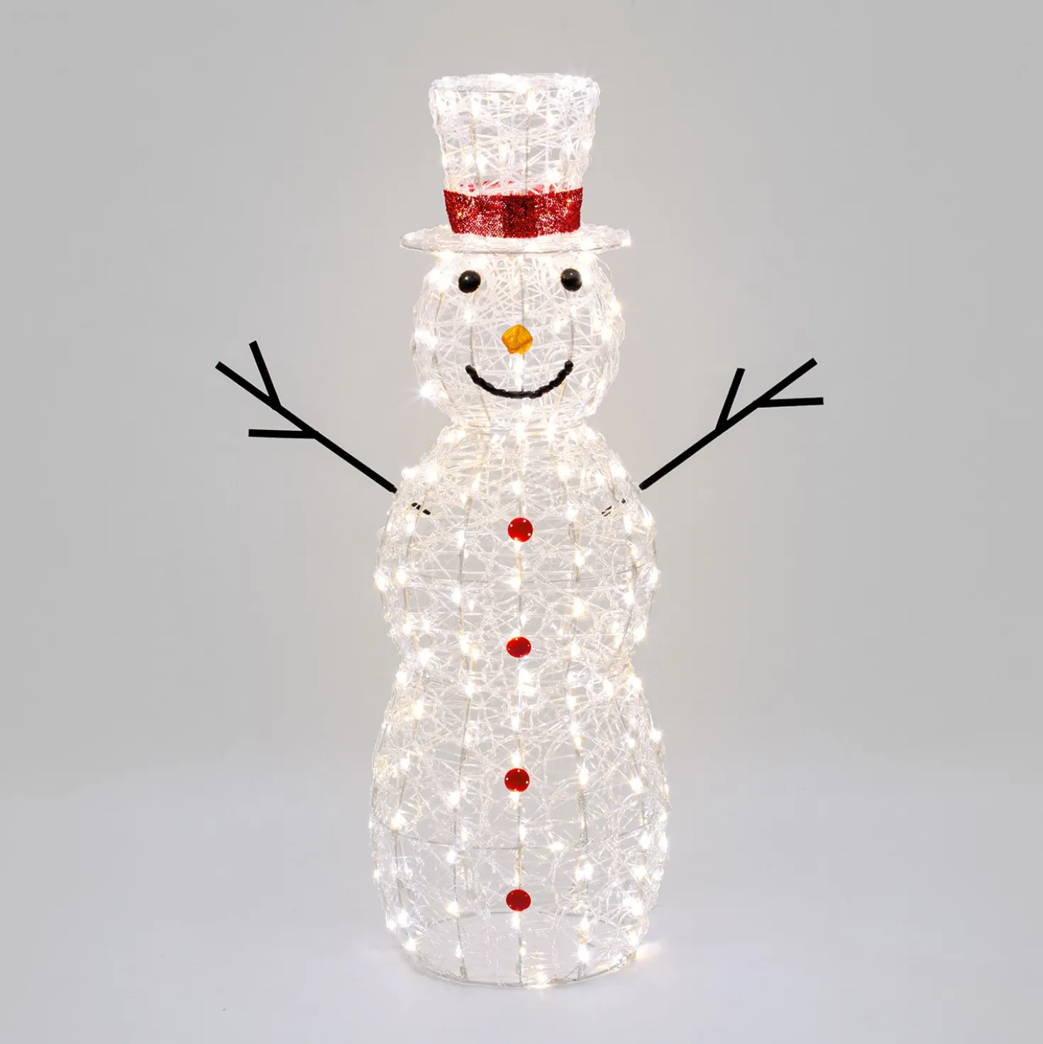 Pupazzo di Neve 3D in acrilico trasparente, h 105 cm, 220 Dual LED bianco caldo e freddo
