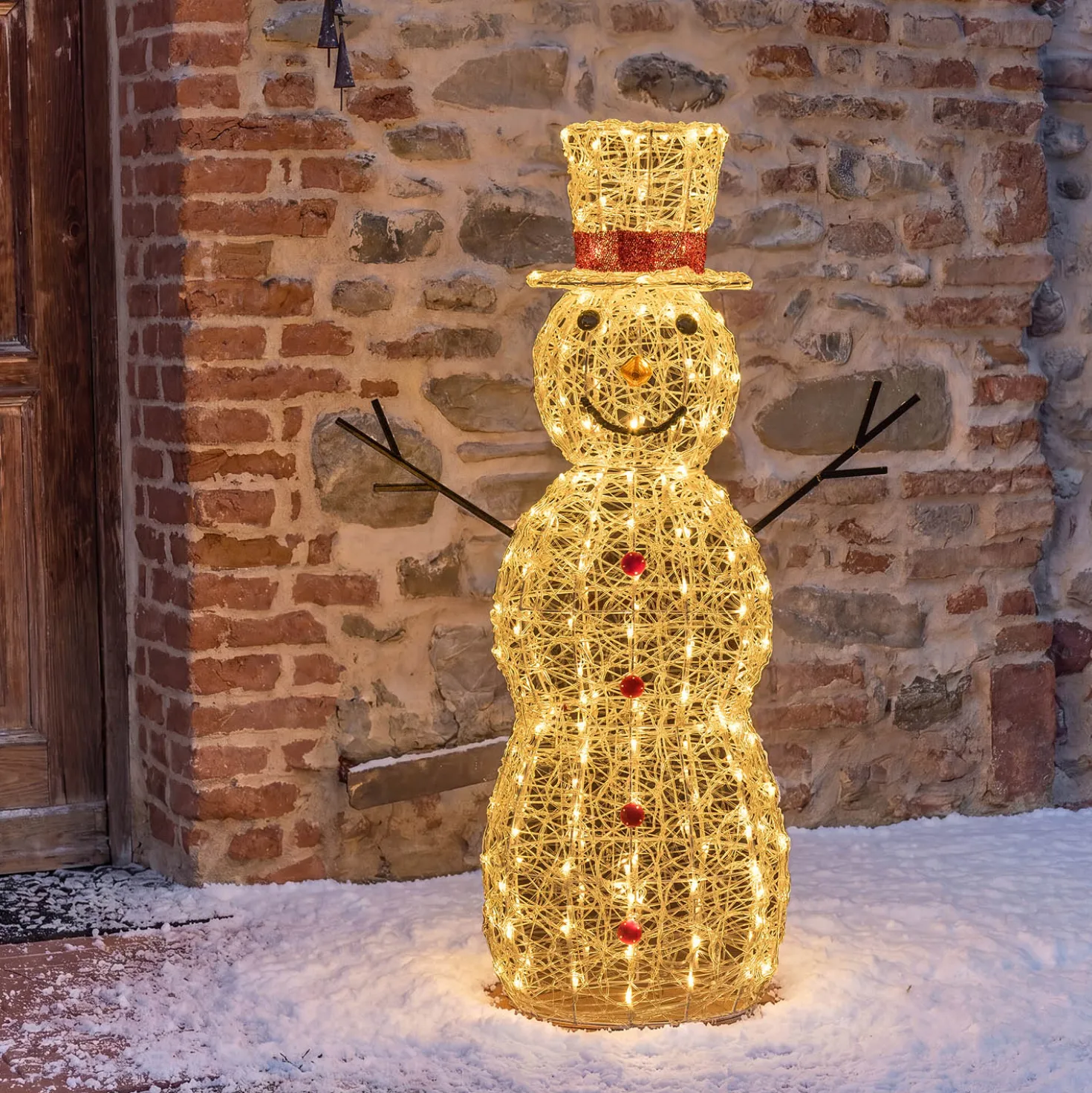 Pupazzo di Neve 3D in acrilico trasparente, h 105 cm, 220 Dual LED bianco caldo e freddo