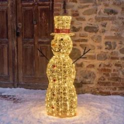 Pupazzo di Neve 3D in acrilico trasparente, h 105 cm, 220 Dual LED bianco caldo e freddo