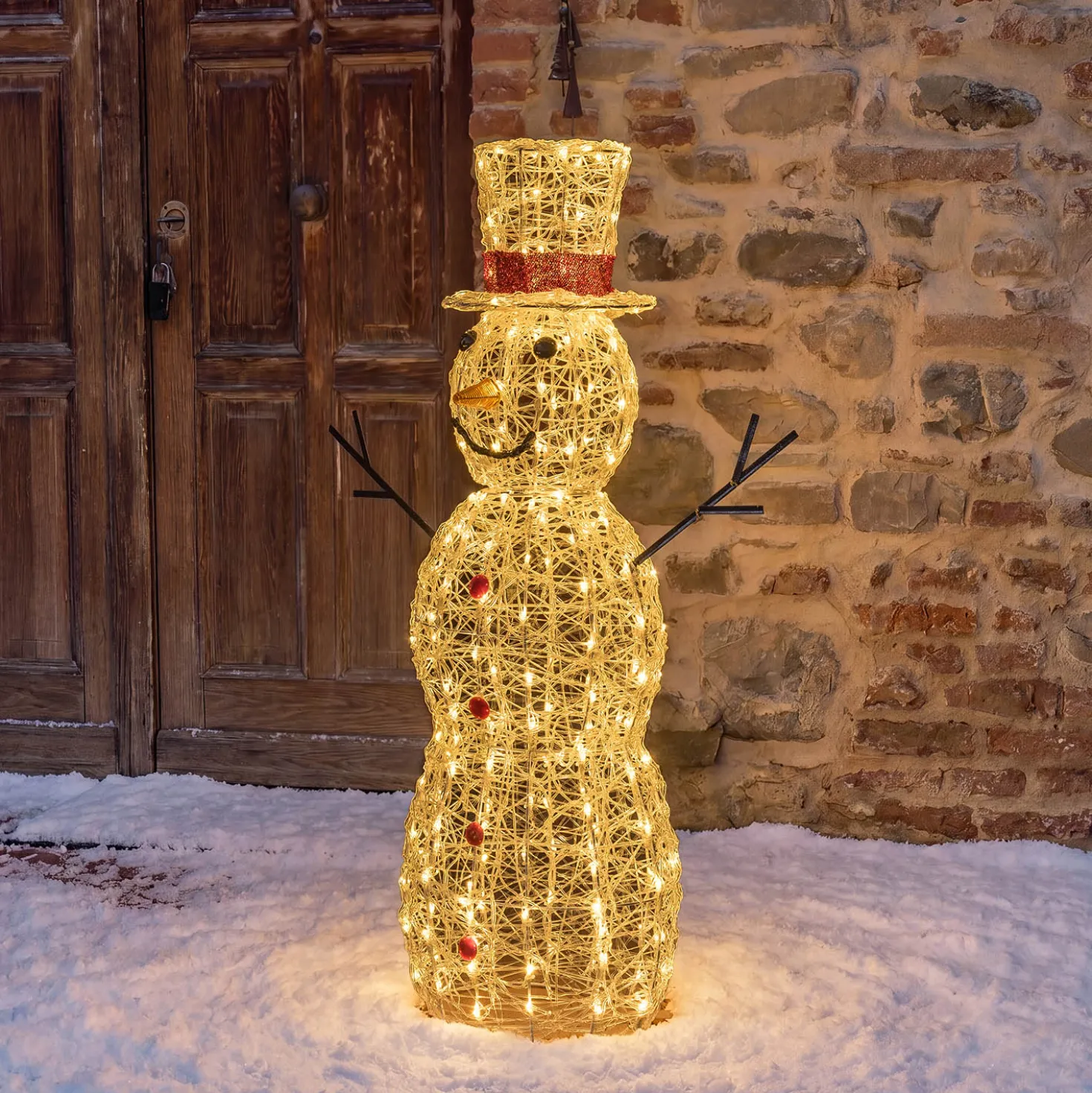 Pupazzo di Neve 3D in acrilico trasparente, h 105 cm, 220 Dual LED bianco caldo e freddo