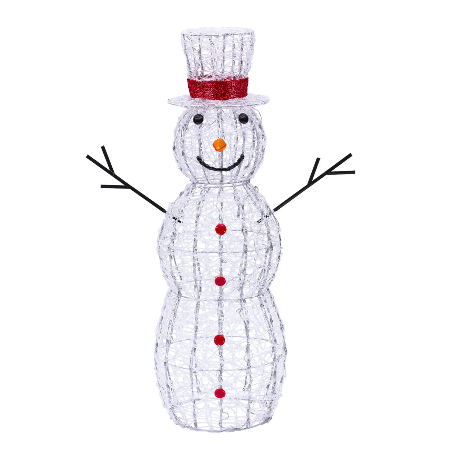 Pupazzo di Neve 3D in acrilico trasparente, h 105 cm, 220 Dual LED bianco caldo e freddo