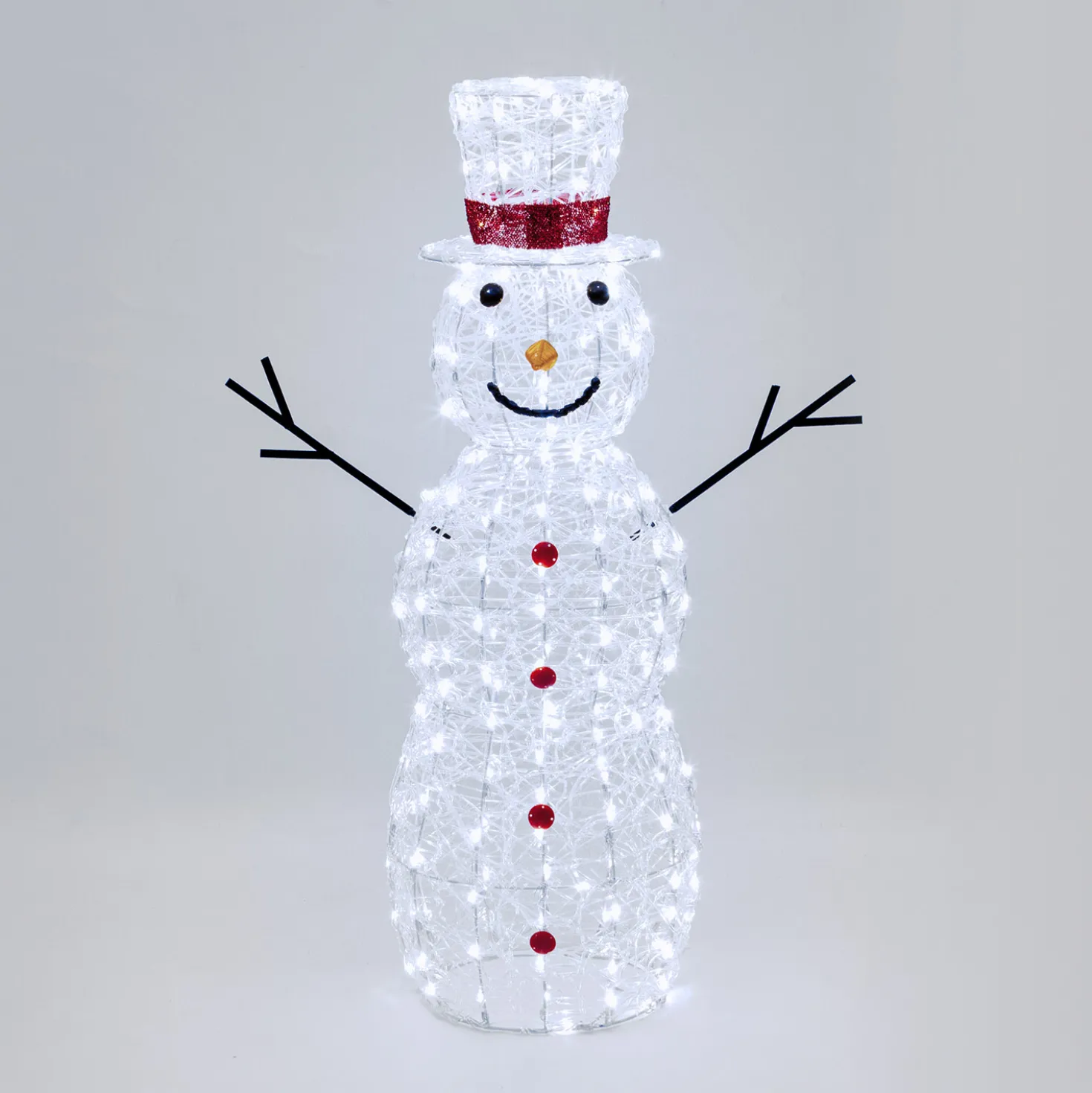 Pupazzo di Neve 3D in acrilico trasparente, h 105 cm, 220 Dual LED bianco caldo e freddo