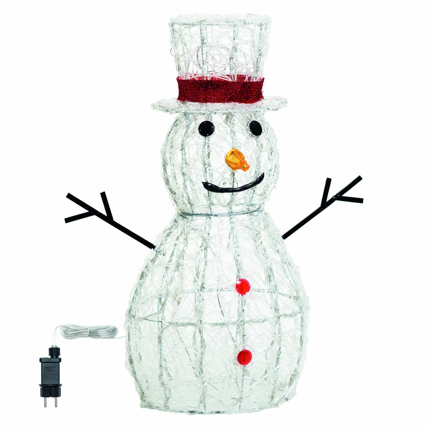 Pupazzo di Neve 3D in acrilico trasparente, h 70 cm, 160 Dual LED bianco caldo e freddo