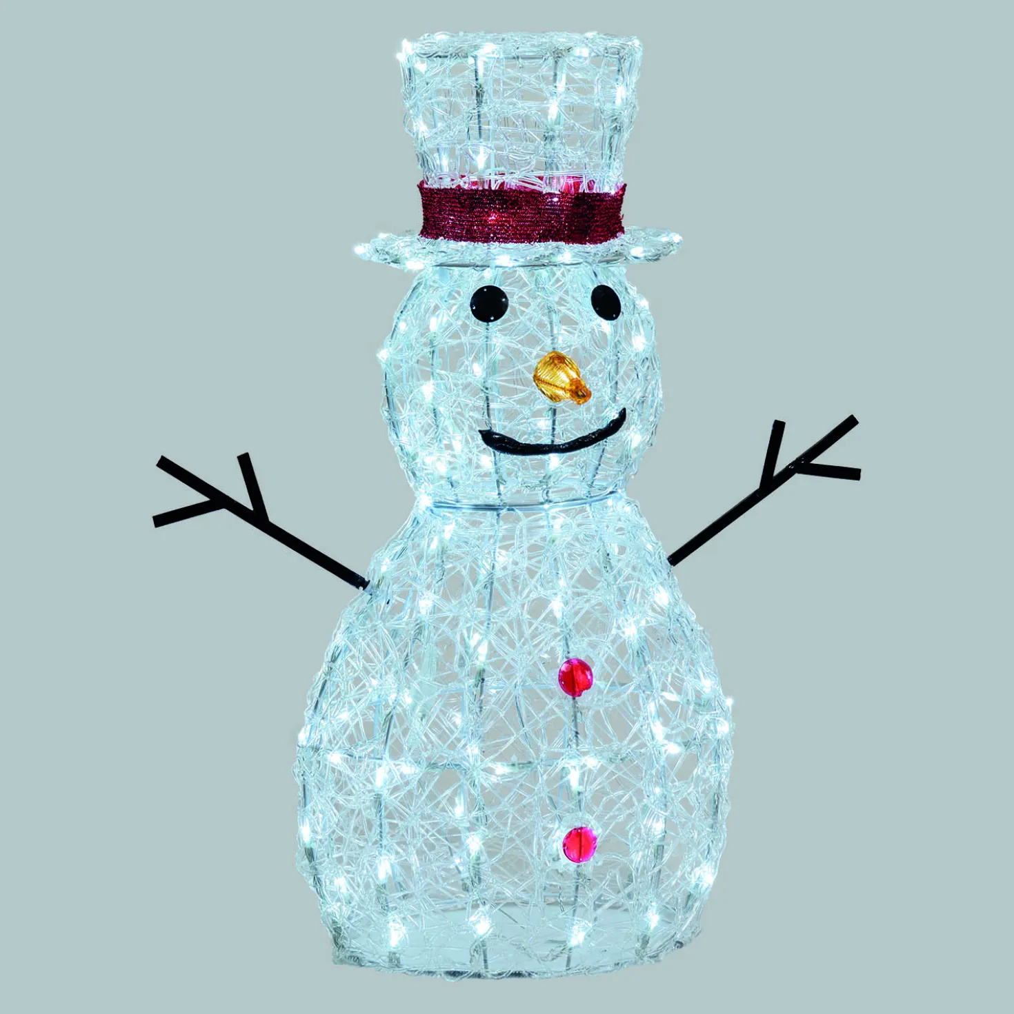 Pupazzo di Neve 3D in acrilico trasparente, h 70 cm, 160 Dual LED bianco caldo e freddo
