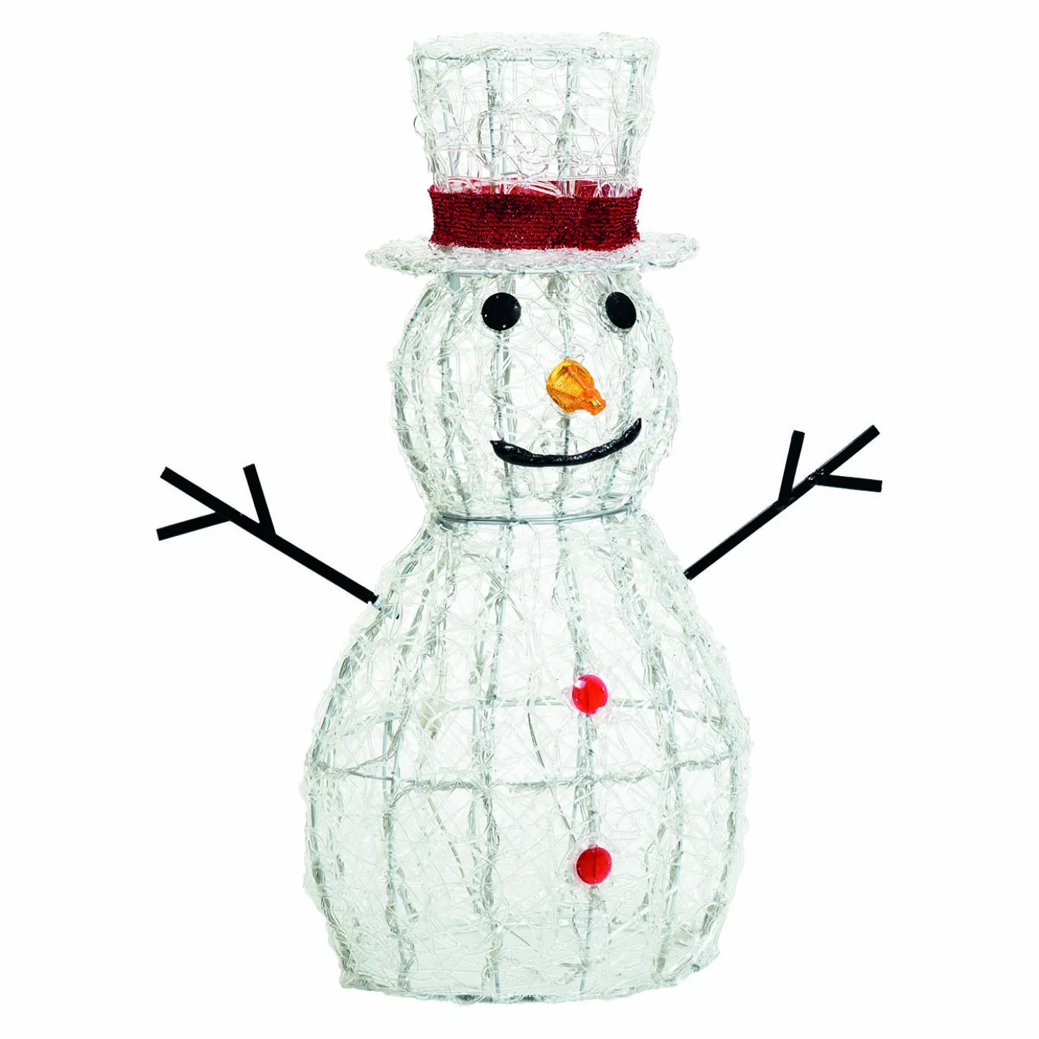 Pupazzo di Neve 3D in acrilico trasparente, h 70 cm, 160 Dual LED bianco caldo e freddo