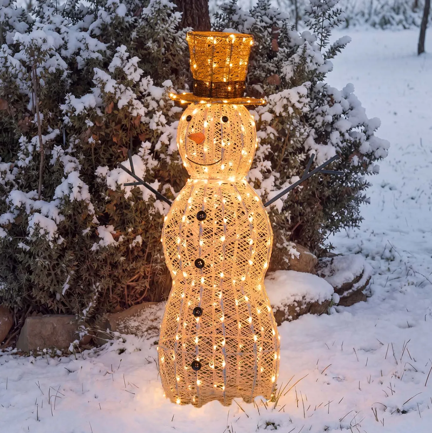 Pupazzo di Neve 3D Light Cream & Brown, h 105 cm, 220 Dual LED bianco extra caldo e bianco freddo