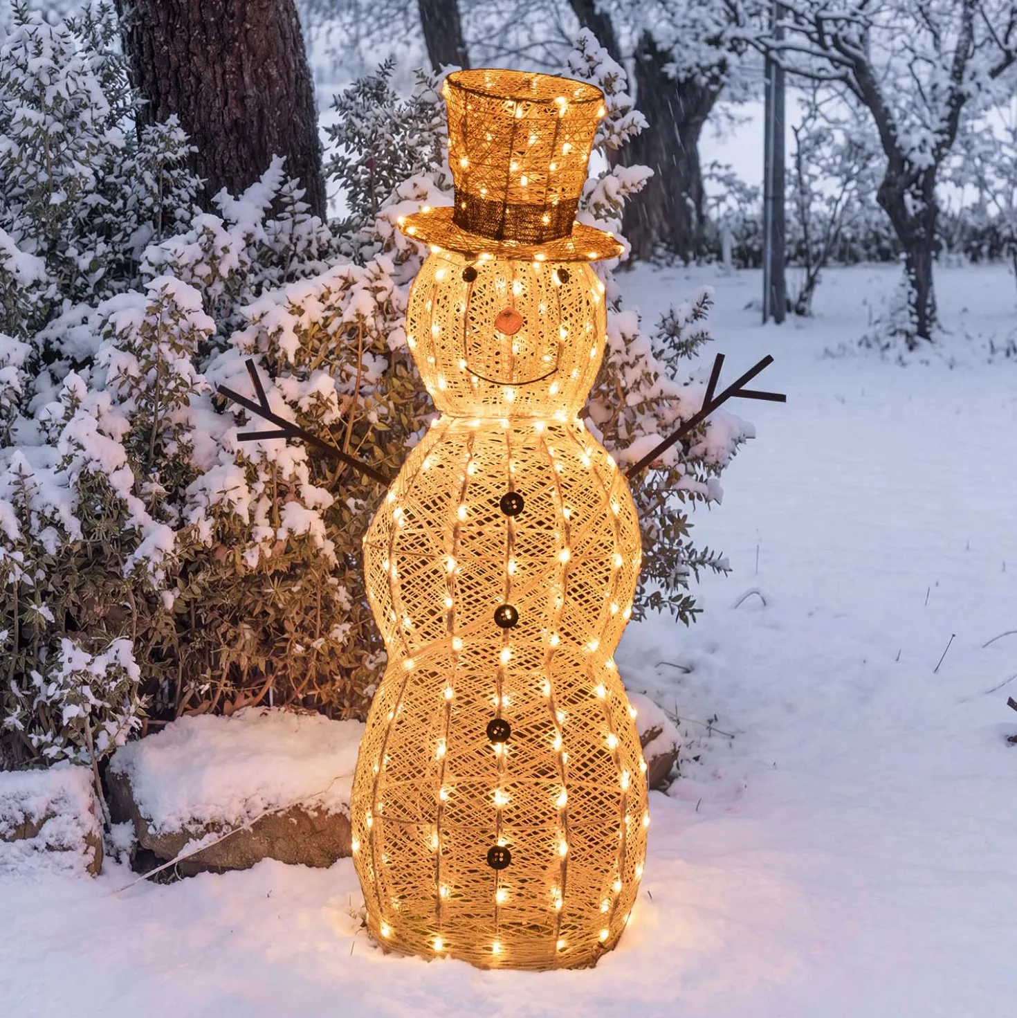 Pupazzo di Neve 3D Light Cream & Brown, h 105 cm, 220 Dual LED bianco extra caldo e bianco freddo