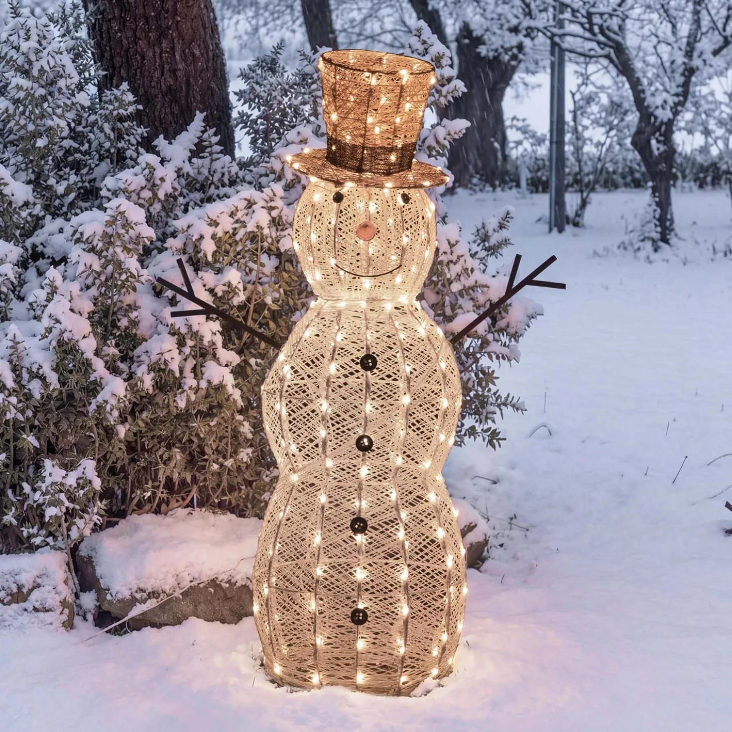 Pupazzo di Neve 3D Light Cream & Brown, h 105 cm, 220 Dual LED bianco extra caldo e bianco freddo
