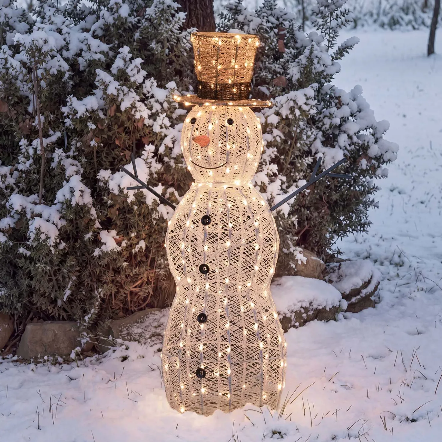 Pupazzo di Neve 3D Light Cream & Brown, h 105 cm, 220 Dual LED bianco extra caldo e bianco freddo