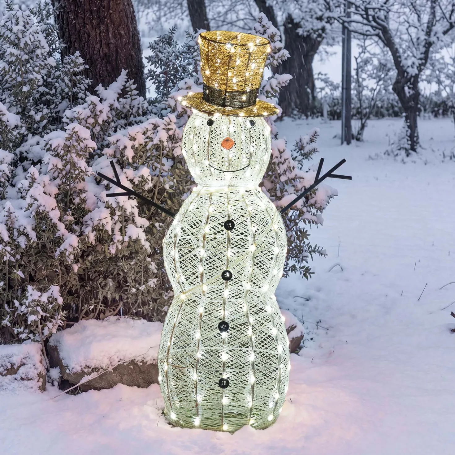 Pupazzo di Neve 3D Light Cream & Brown, h 105 cm, 220 Dual LED bianco extra caldo e bianco freddo
