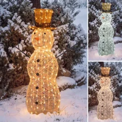 Pupazzo di Neve 3D Light Cream & Brown, h 105 cm, 220 Dual LED bianco extra caldo e bianco freddo