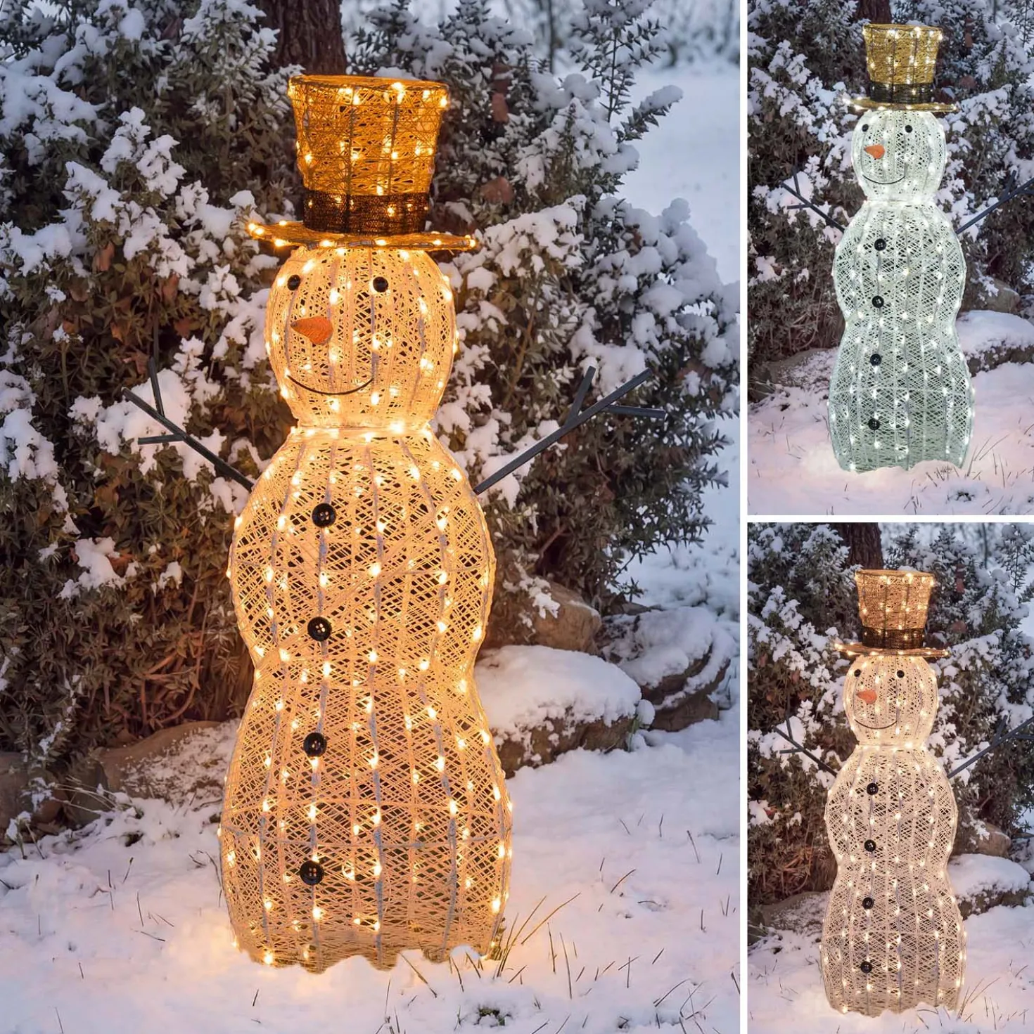 Pupazzo di Neve 3D Light Cream & Brown, h 105 cm, 220 Dual LED bianco extra caldo e bianco freddo
