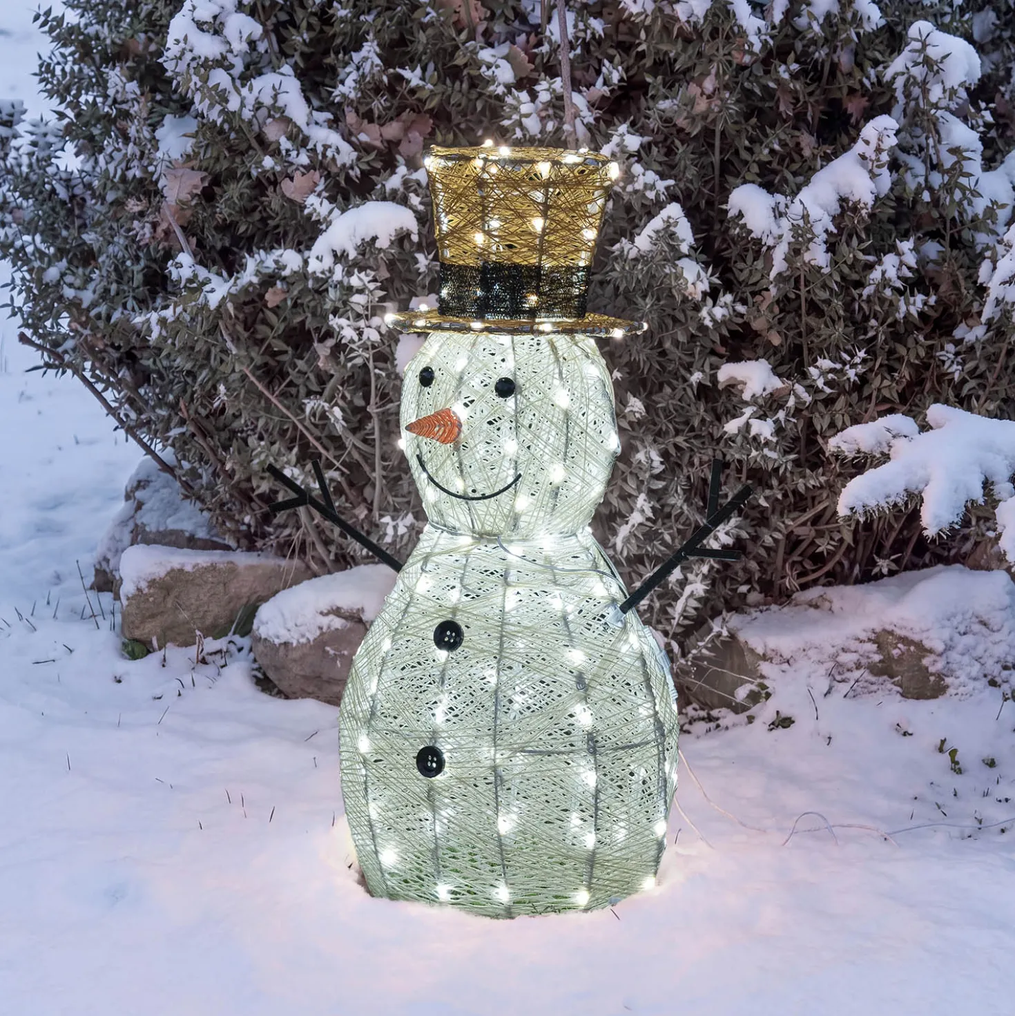 Pupazzo di Neve 3D Light Cream & Brown, h 70 cm, 160 Dual LED bianco extra caldo e bianco freddo