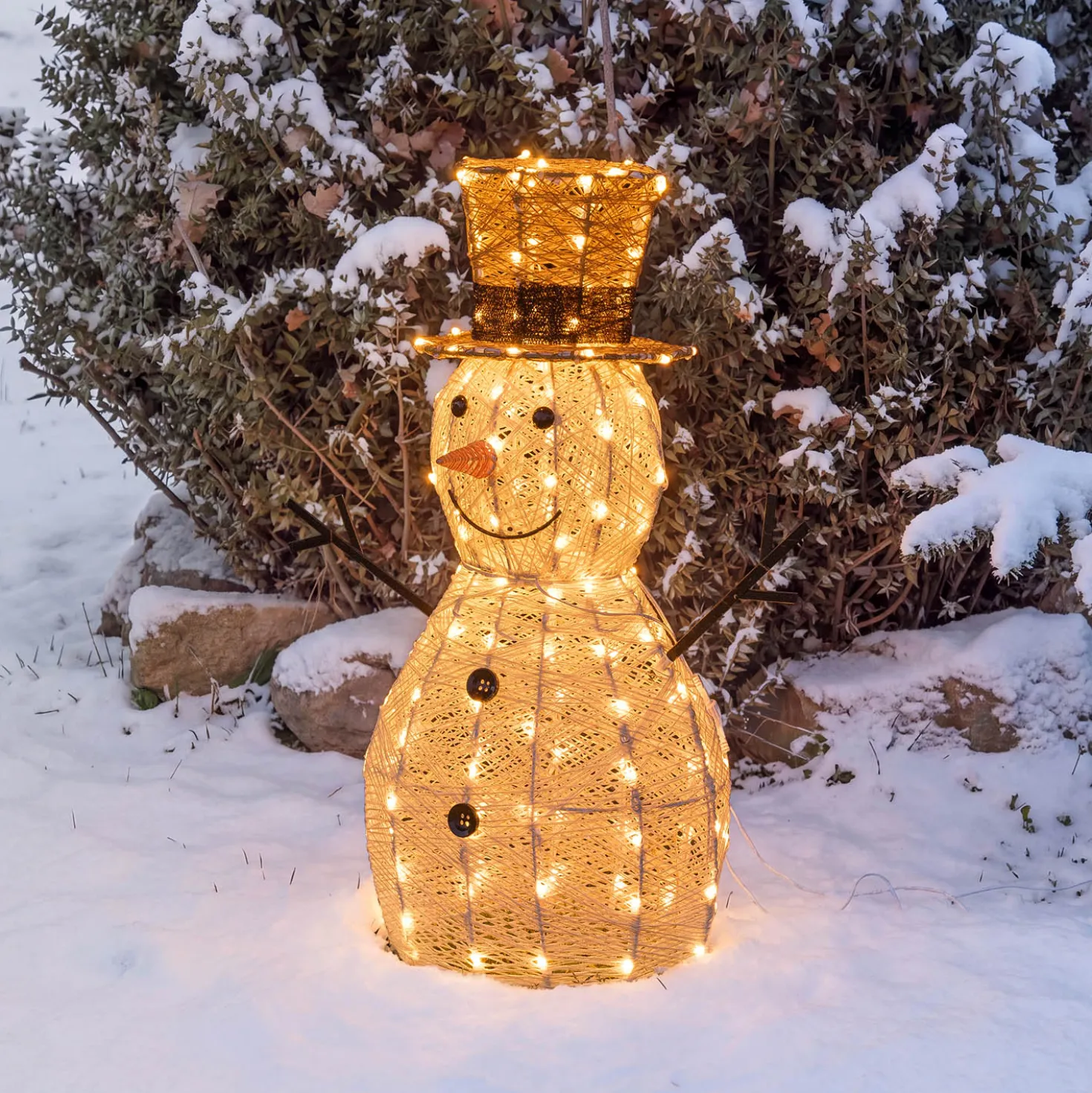 Pupazzo di Neve 3D Light Cream & Brown, h 70 cm, 160 Dual LED bianco extra caldo e bianco freddo