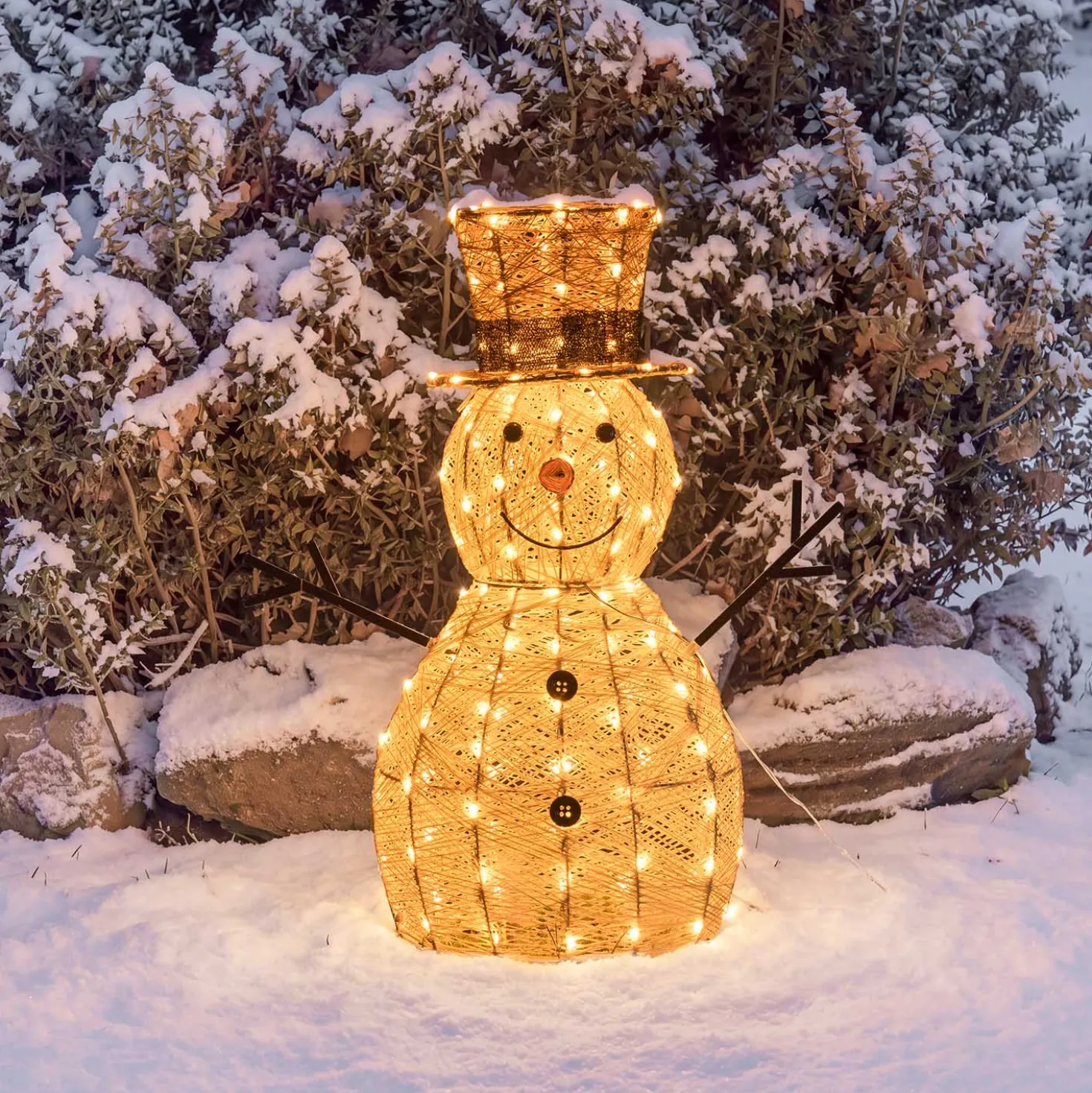 Pupazzo di Neve 3D Light Cream & Brown, h 70 cm, 160 Dual LED bianco extra caldo e bianco freddo