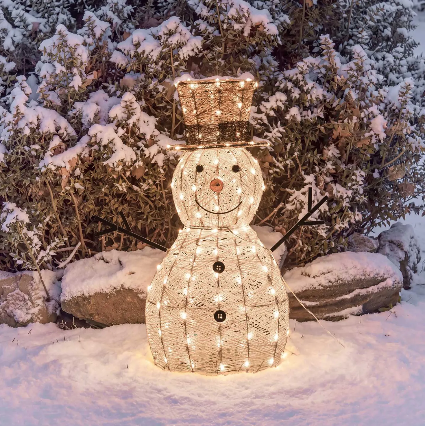 Pupazzo di Neve 3D Light Cream & Brown, h 70 cm, 160 Dual LED bianco extra caldo e bianco freddo