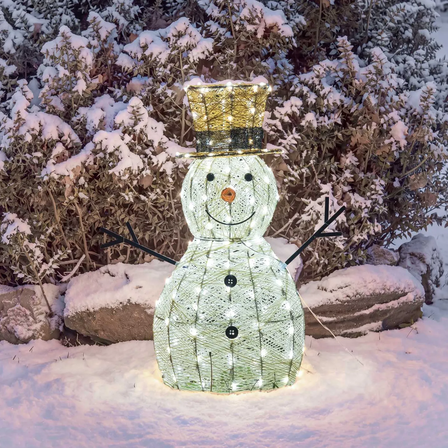 Pupazzo di Neve 3D Light Cream & Brown, h 70 cm, 160 Dual LED bianco extra caldo e bianco freddo