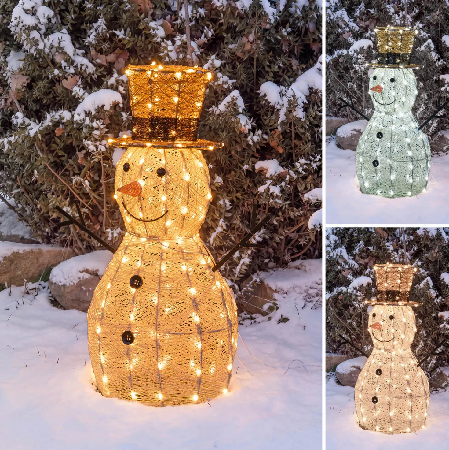 Pupazzo di Neve 3D Light Cream & Brown, h 70 cm, 160 Dual LED bianco extra caldo e bianco freddo