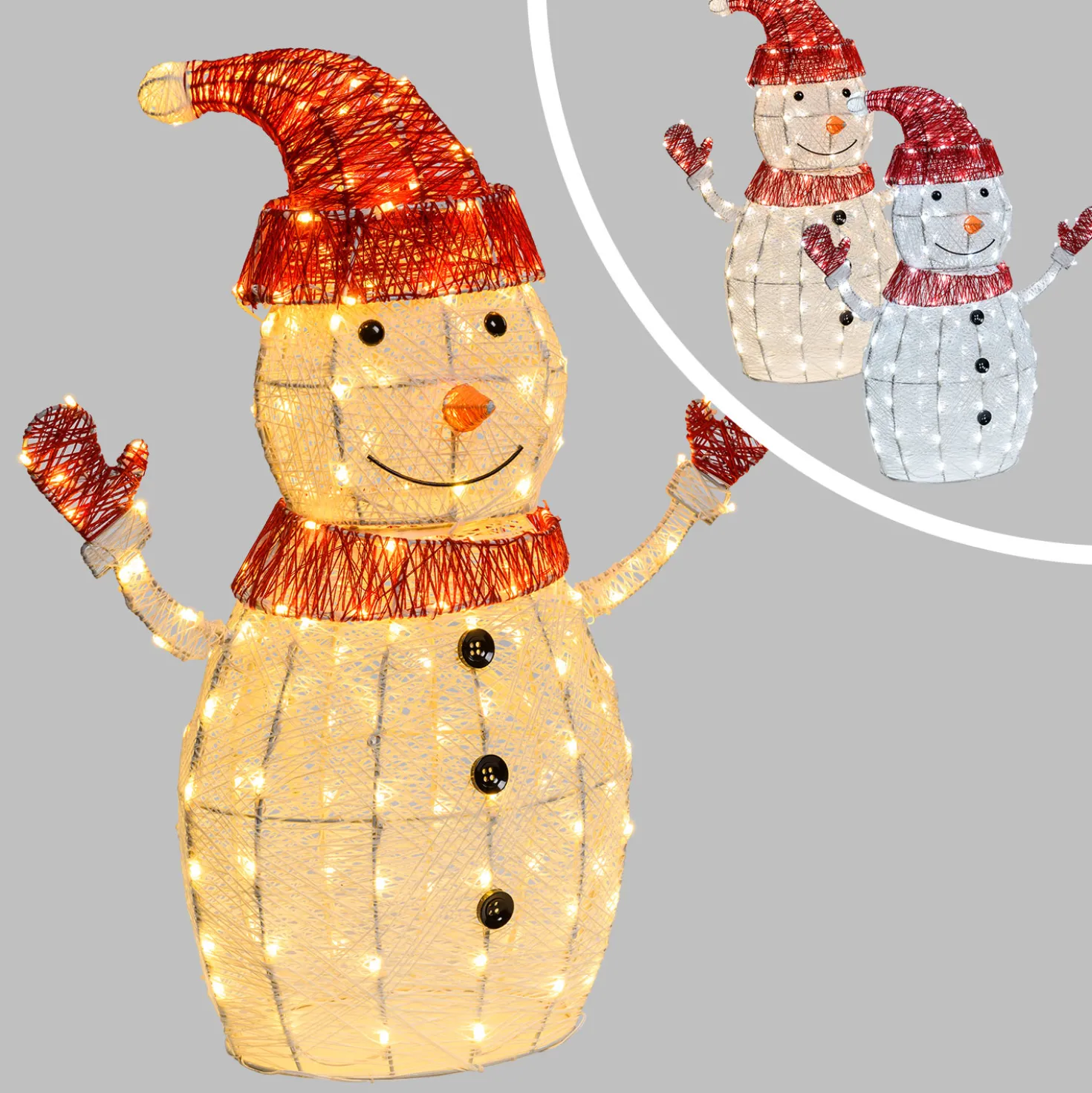 Pupazzo di Neve 3D White & Color, h 100 cm, Dual Color LED bianco caldo e freddo