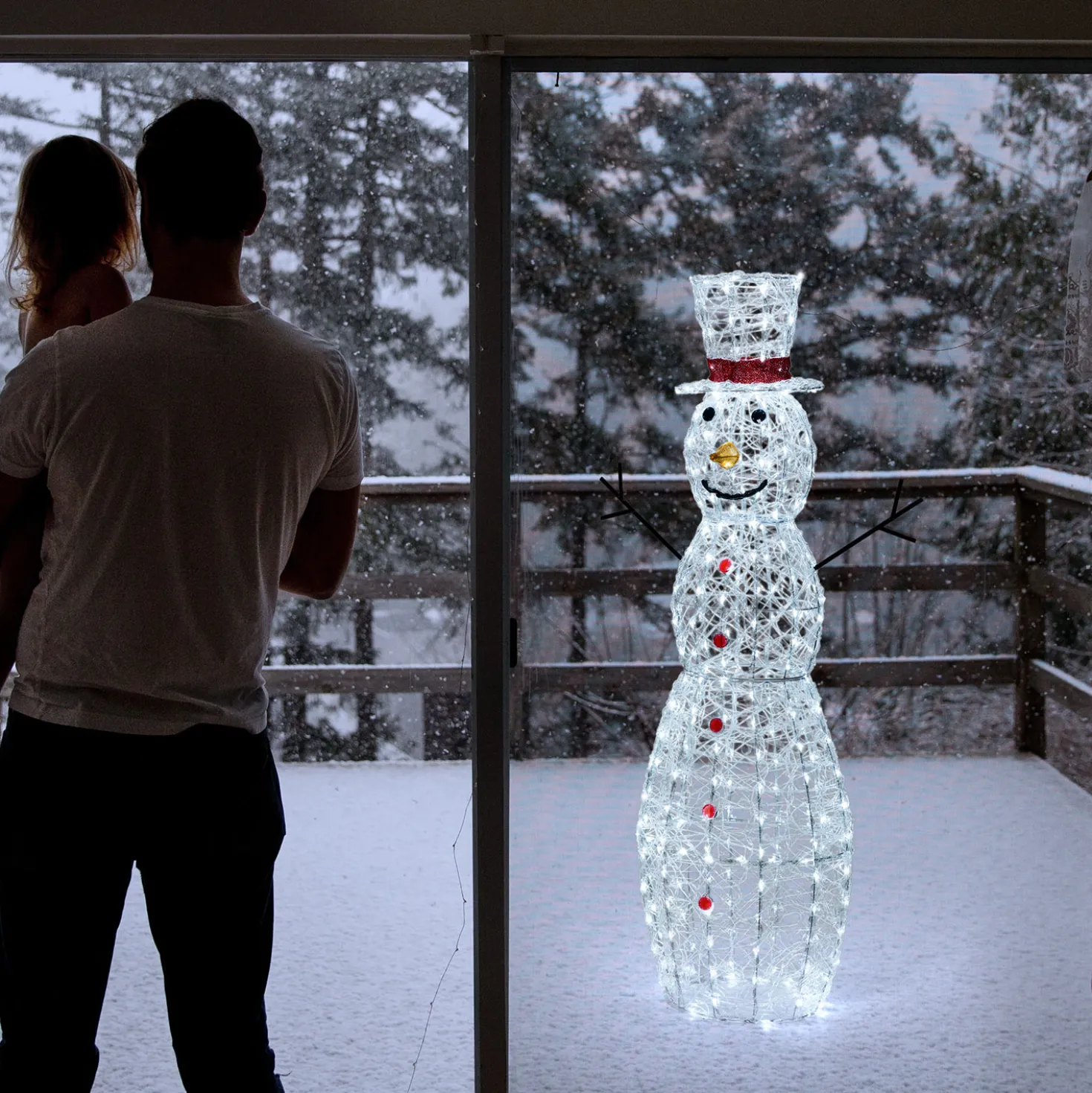 Pupazzo di neve in acrilico, h. 150 cm, led bianco freddo