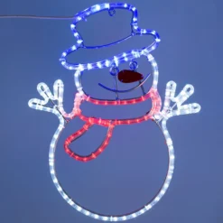 Pupazzo di Neve in tubo luminoso, h 65 cm, 150 led bianco freddo, rossi e blu