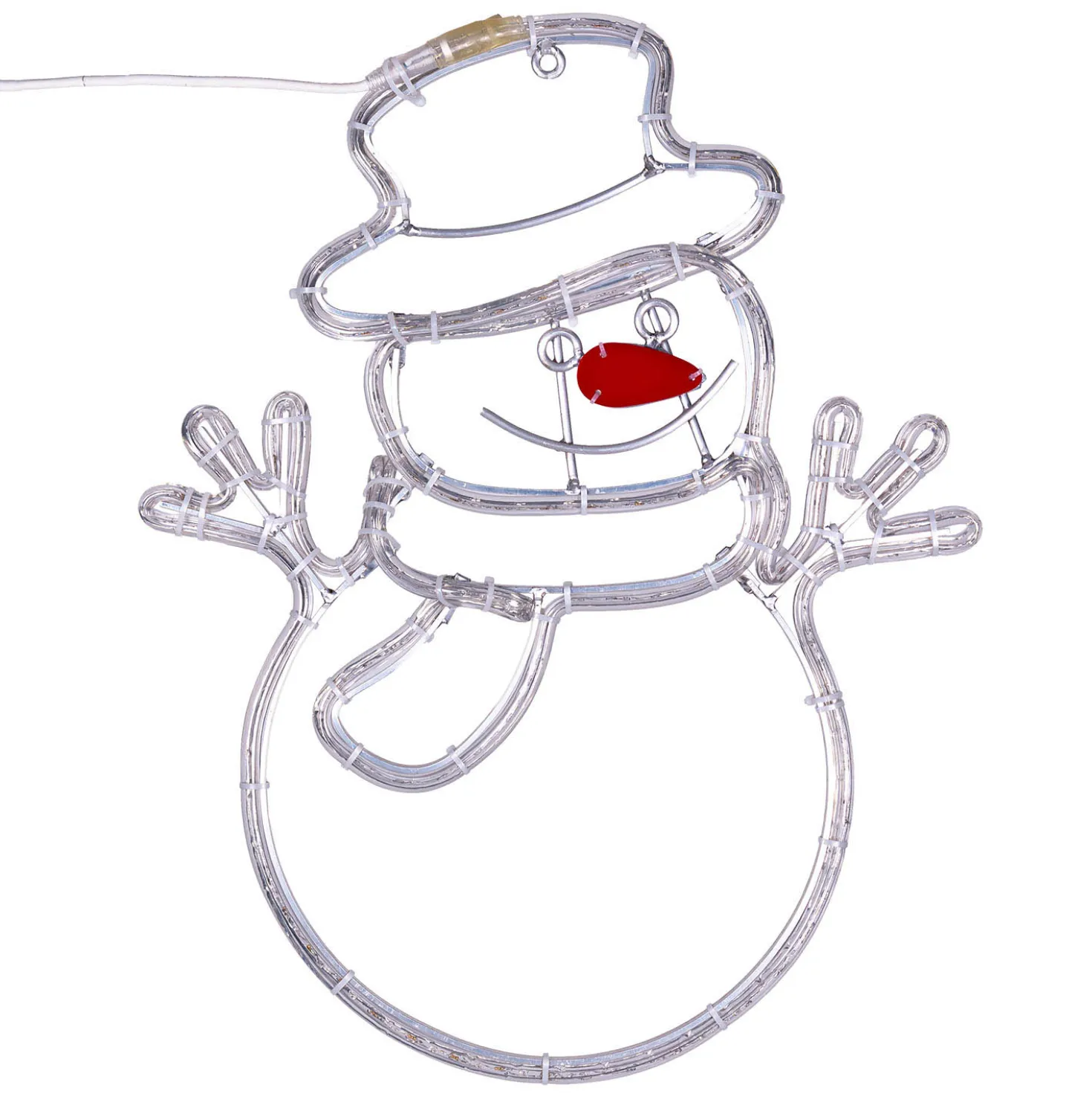 Pupazzo di Neve in tubo luminoso, h 65 cm, 150 led bianco freddo, rossi e blu