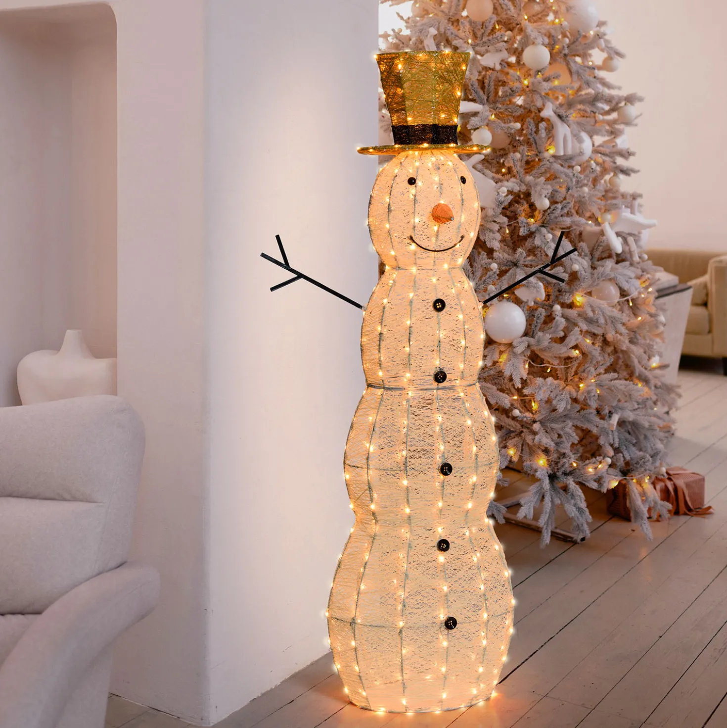 Pupazzo di Neve Light Cream & Brown 150 cm, led bianco extra caldo