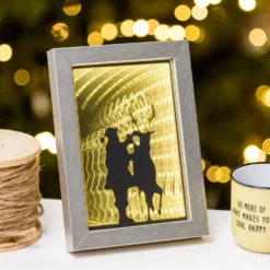 Quadretto luminoso con Babbo Natale e renna, led bianco caldo